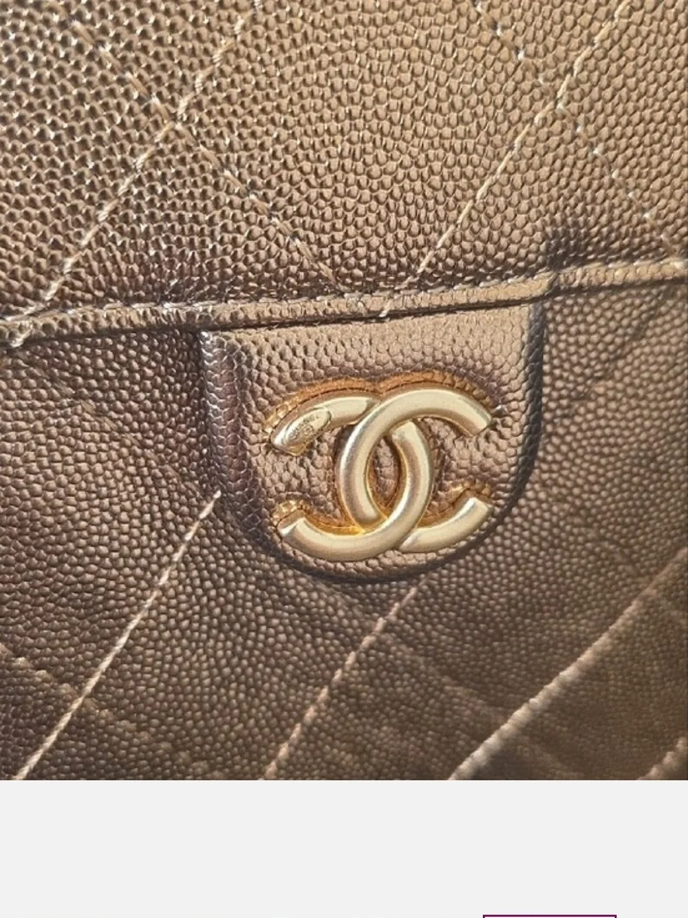 CHANEL Brown Quilted Caviar Leather Shoulder Bag with Gold CC Lock